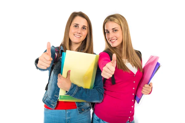 Estudiantes con pulgar hacia arriba sobre fondo blanco —  Fotos de Stock