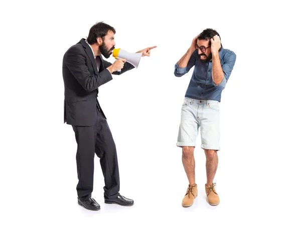 Frightened businessman over isolated white background — Stock Photo, Image