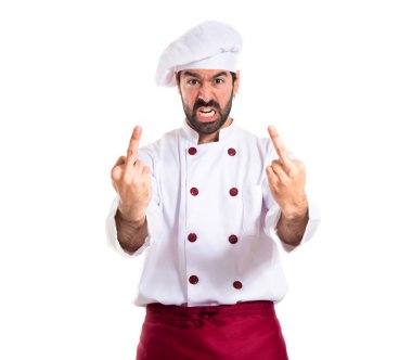 Şef yapım boynuz jest beyaz arka plan üzerinde