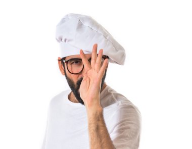 Beyaz arka plan üzerinde bir şaka yapma Şef