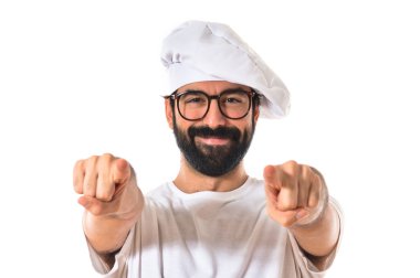 Şef önüne beyaz arka plan üzerinde işaret