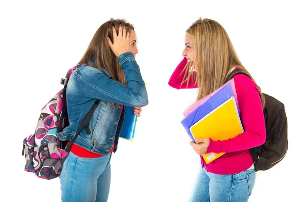 Frustrierte Studenten über isolierten weißen Hintergrund — Stockfoto