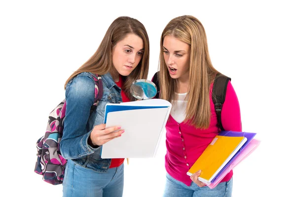 Studenten leren over geïsoleerde witte achtergrond — Stockfoto