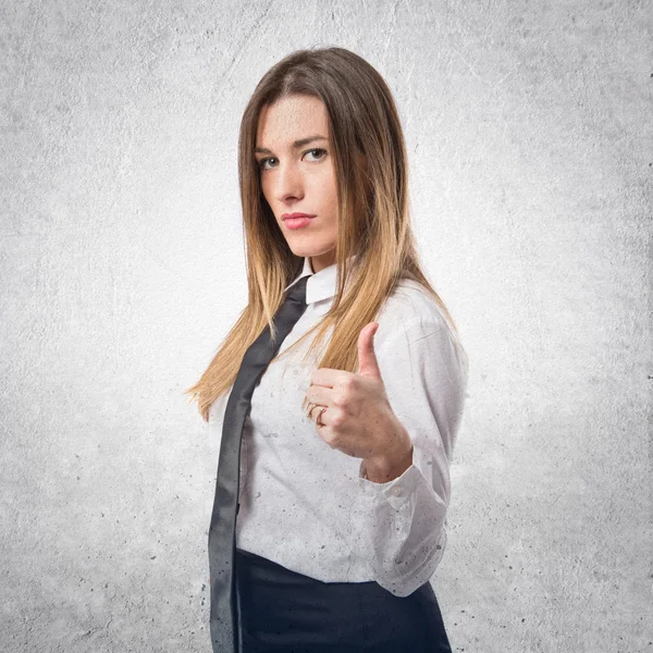 Young woman making Ok sign over white background — Stock Photo, Image