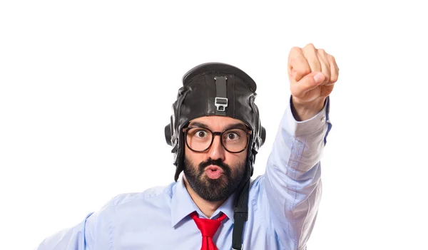 Businessman with pilot hat over white background — Stock Photo, Image