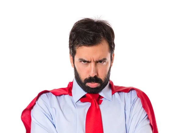 Sad businessman dressed like superhero — Stock Photo, Image