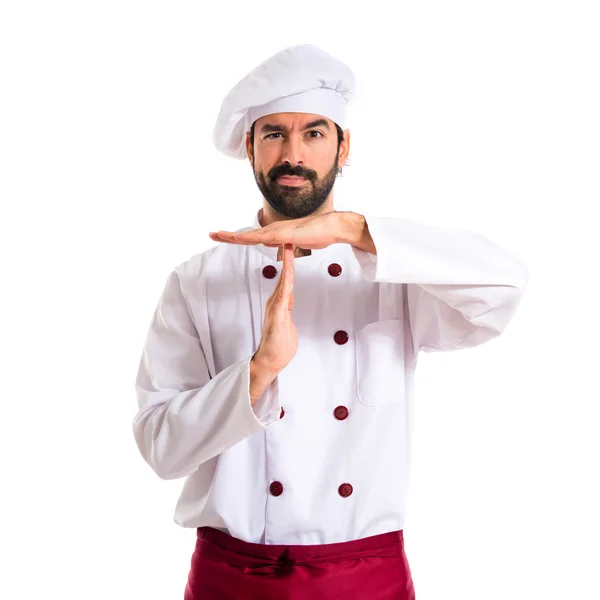 Chef-kok maken time-out gebaar op witte achtergrond — Stockfoto