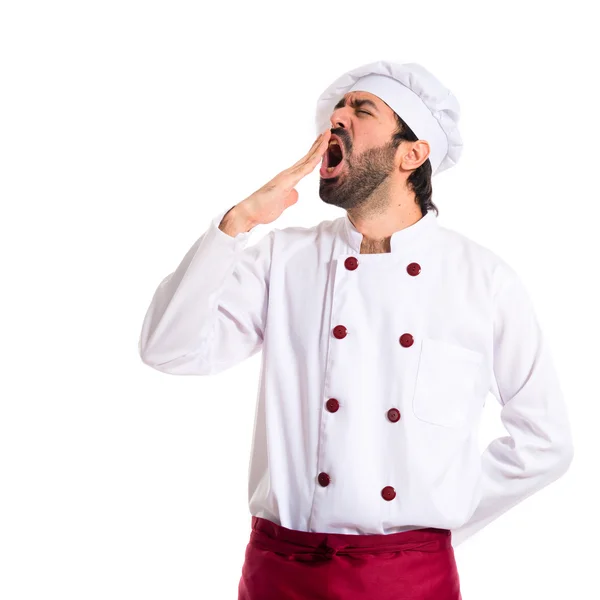 Chef-kok geeuwen op witte achtergrond — Stockfoto