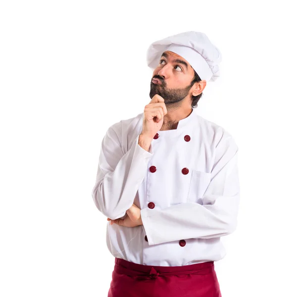 Chef-kok denken op witte achtergrond — Stockfoto