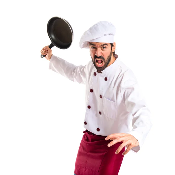 Chef holding frying pan — Stock Photo, Image