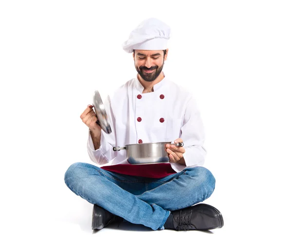 Cocinero sosteniendo olla — Foto de Stock