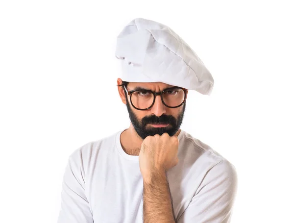 Chef pensando sobre fondo blanco —  Fotos de Stock