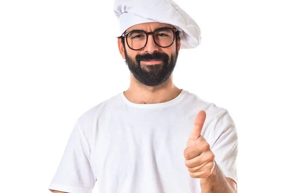 Chef con pulgar hacia arriba sobre fondo blanco — Foto de Stock