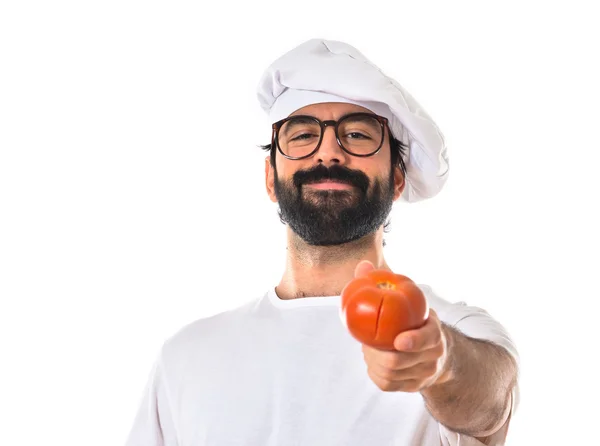 Chef holding tomato — Stock Photo, Image