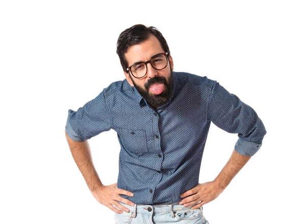 Young hipster man doing a joke — Stock Photo, Image