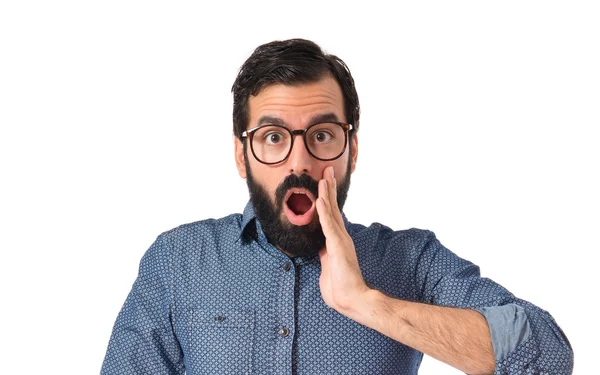 stock image Young hipster man doing surprise gesture