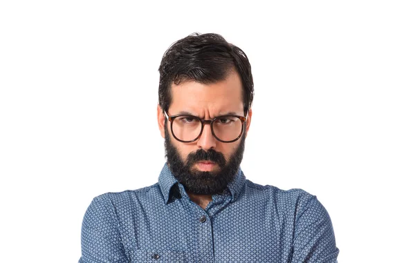 Unga hipster man över isolerade vit bakgrund — Stockfoto