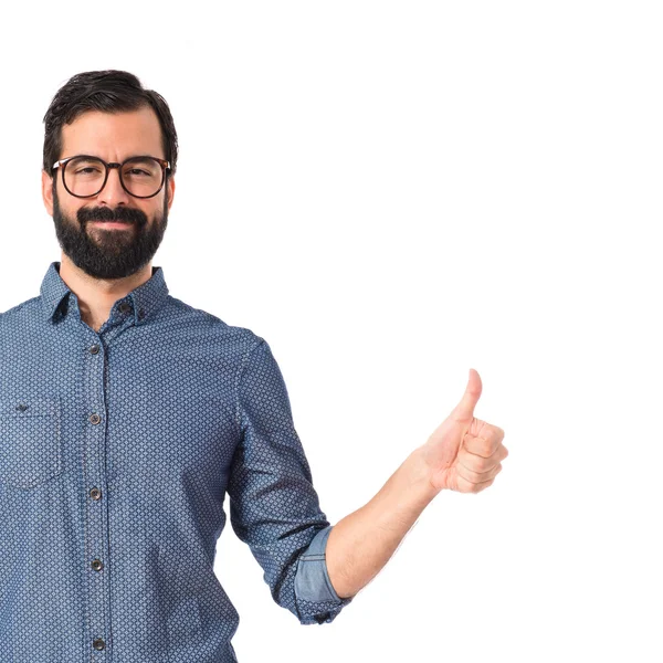 Joven hipster con el pulgar hacia arriba —  Fotos de Stock