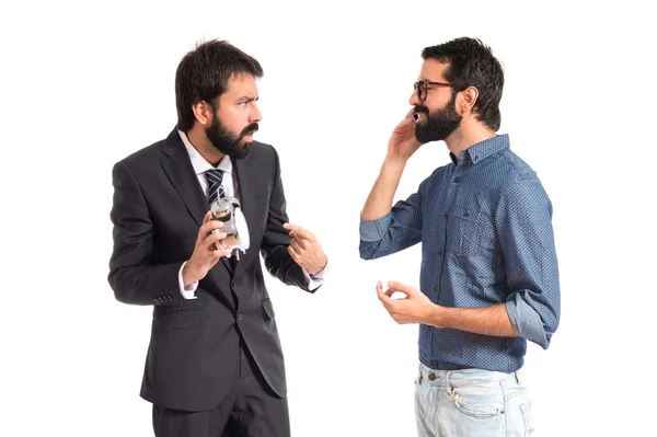 Angry man because his brother talk a lot — Stock Photo, Image