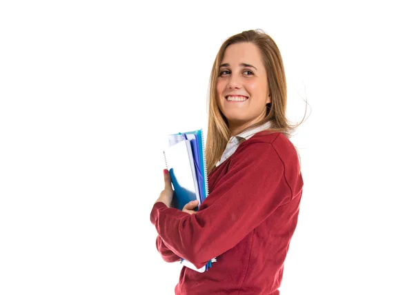 Estudante feliz sobre fundo branco — Fotografia de Stock