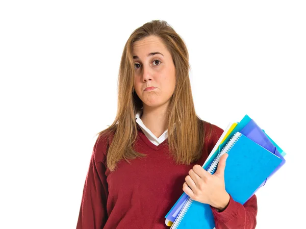 Triste étudiant sur fond blanc isolé — Photo