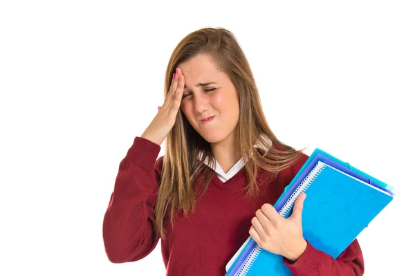 Frustrated student over isolated white background — Stock Photo, Image