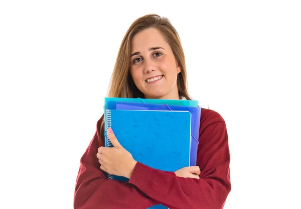 Estudiante feliz sobre fondo blanco — Foto de Stock