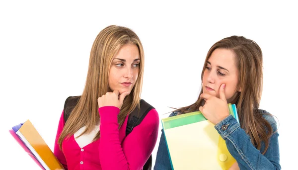 Students thinking over isolated white background — Stock Photo, Image