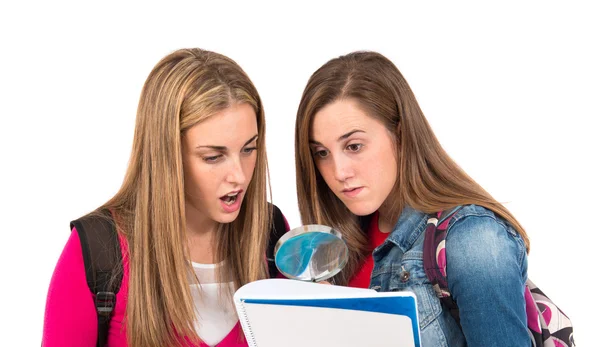 Estudiantes aprendiendo sobre fondo blanco aislado — Foto de Stock