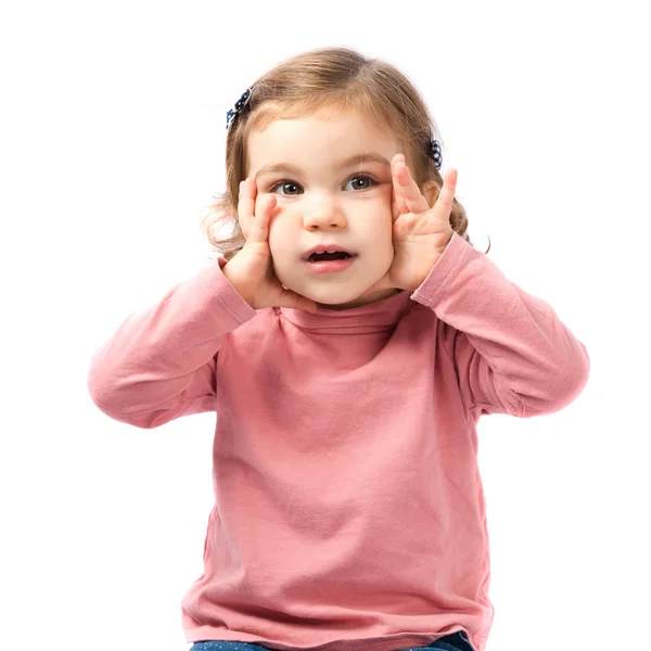 Carino bambina su sfondo bianco isolato — Foto Stock