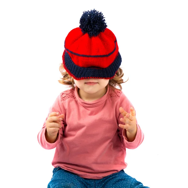 Little girl with Christmas hat over white background — Stock Photo, Image