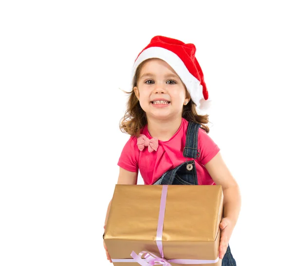 Blonde enfant de Noël avec un cadeau — Photo