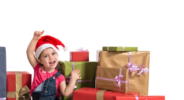 Bionda Natale bambino intorno regali — Foto Stock