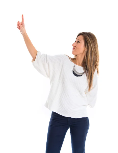Kvinna som pekar uppåt — Stockfoto