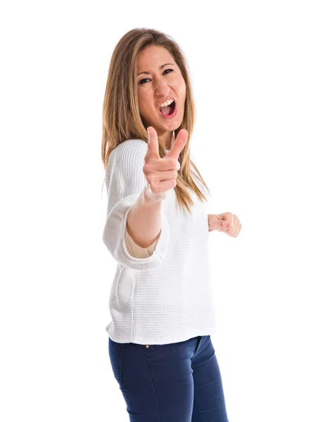 Woman shouting over white background — Stock Photo, Image