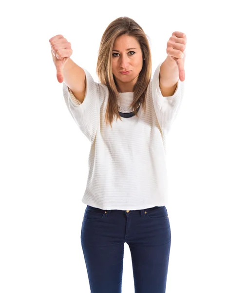 Woman doing a bad signal — Stock Photo, Image