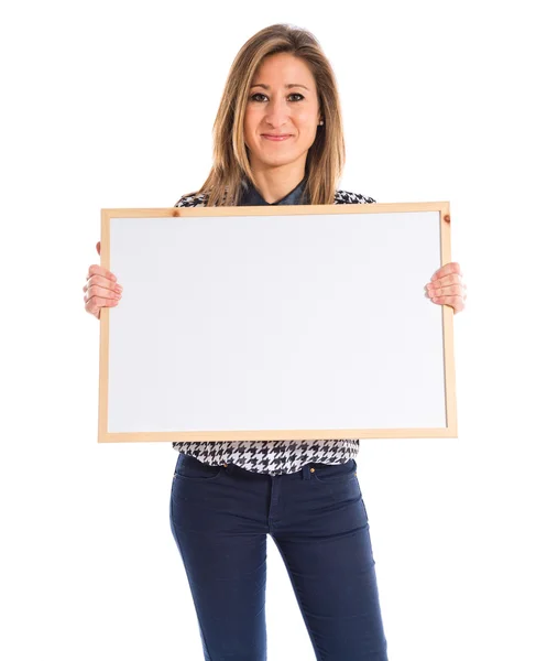 Mujer sosteniendo cartel vacío — Foto de Stock