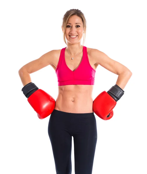 Mujer deportiva con guantes de boxeo — Foto de Stock