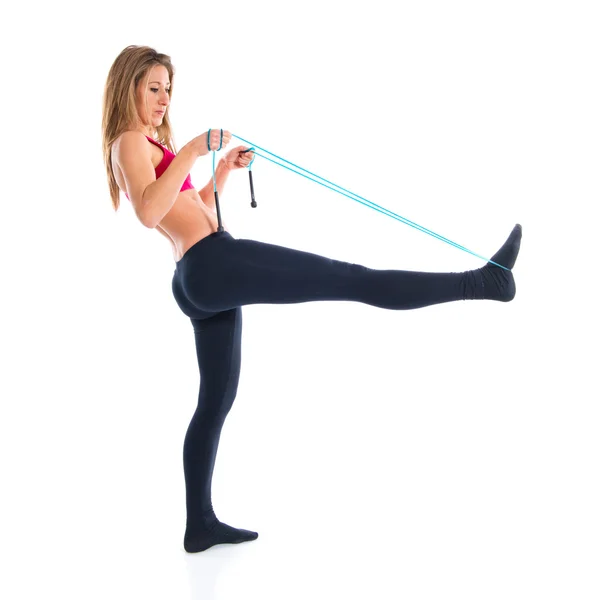 Sport donna stretching con corda — Foto Stock