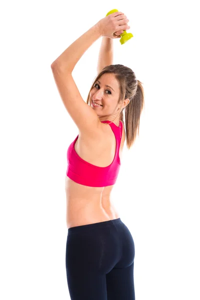 Mujer deporte feliz haciendo levantamiento de pesas — Foto de Stock