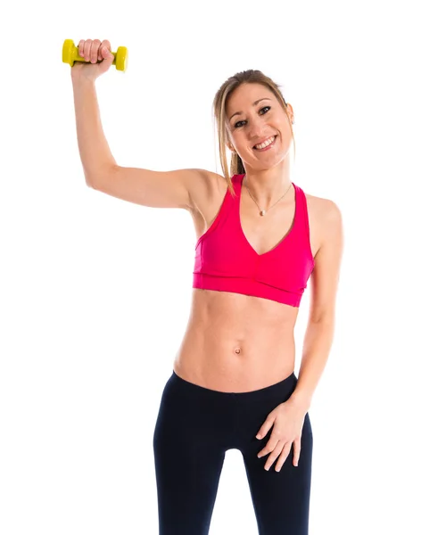 Mujer deporte feliz haciendo levantamiento de pesas — Foto de Stock