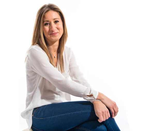 Mujer bonita sobre fondo blanco — Foto de Stock