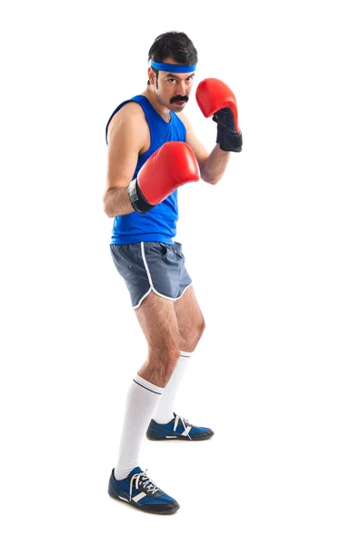 Vintage sportman with boxing gloves — Stock Photo, Image