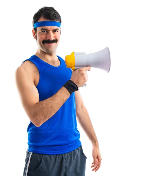 Desportista gritando por megafone — Fotografia de Stock