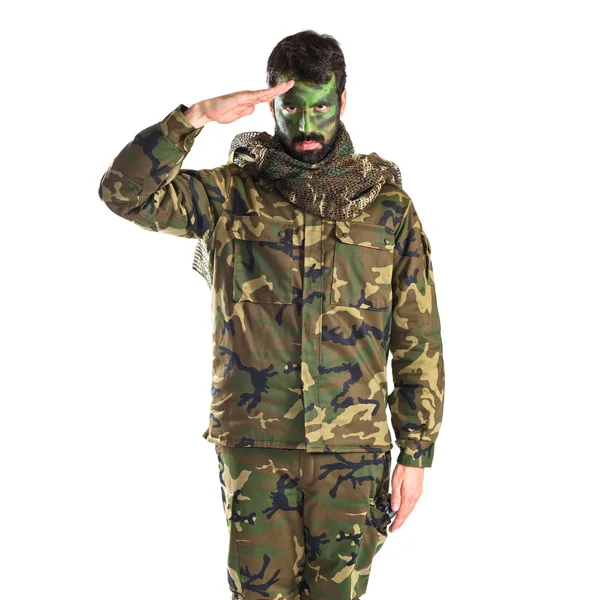 Soldier saluting over white background — Stock Photo, Image