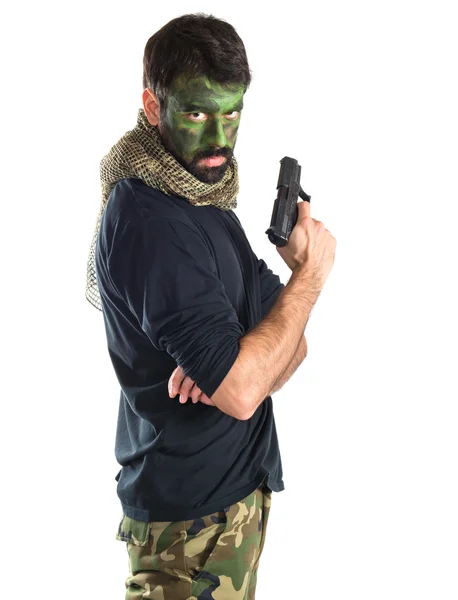 Soldat med en pistol — Stockfoto