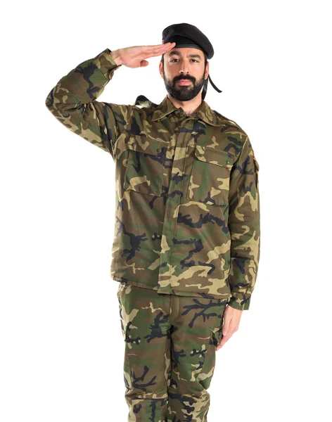 Soldat salutera — Stockfoto