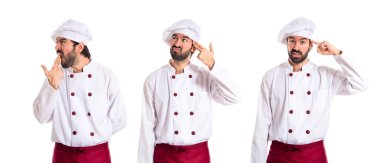 Şef yapım intihar jest beyaz arka plan üzerinde