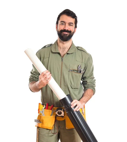 Mechanic with plan — Stock Photo, Image