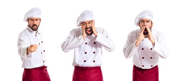 Frustrated chef over white background — Stock Photo, Image